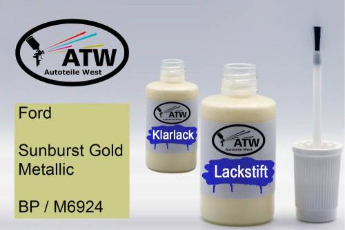 Ford, Sunburst Gold Metallic, BP / M6924: 20ml Lackstift + 20ml Klarlack - Set, von ATW Autoteile West.